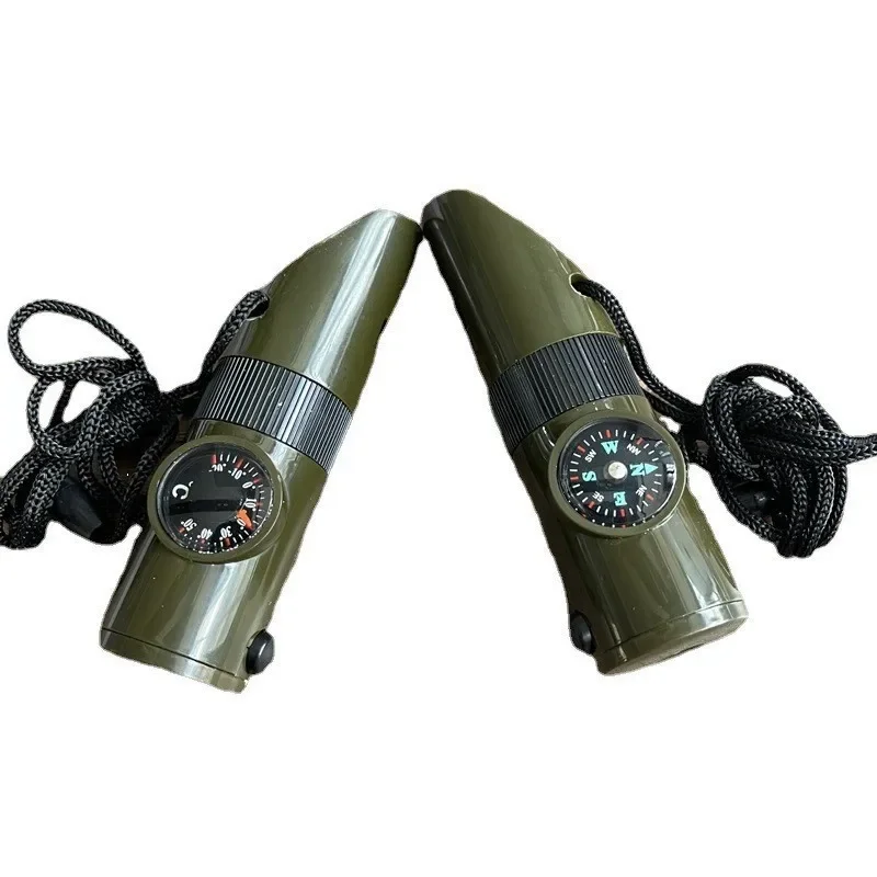 Survival Whistle Compass Tool with LED Light & Magnifier