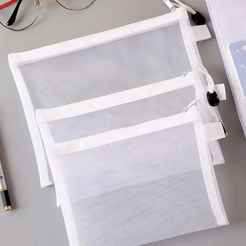 3-Piece A6/A5/A4 mesh zipper pouch Set - Transparent Office Document & Stationery Organizer