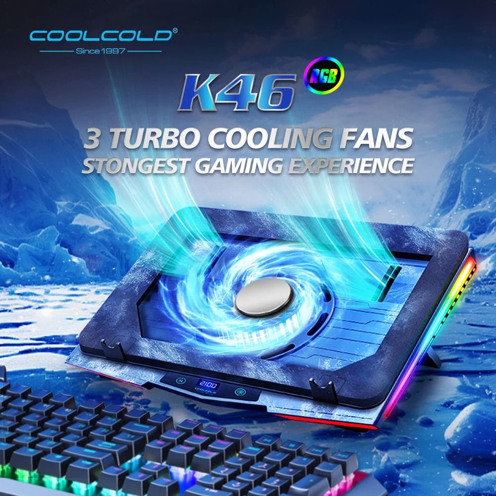 COOLCOLD RGB Laptop Cooling Pad Air Compression Laptop Cooler Stand Ultra Quiet Adjustable Cooling Pad