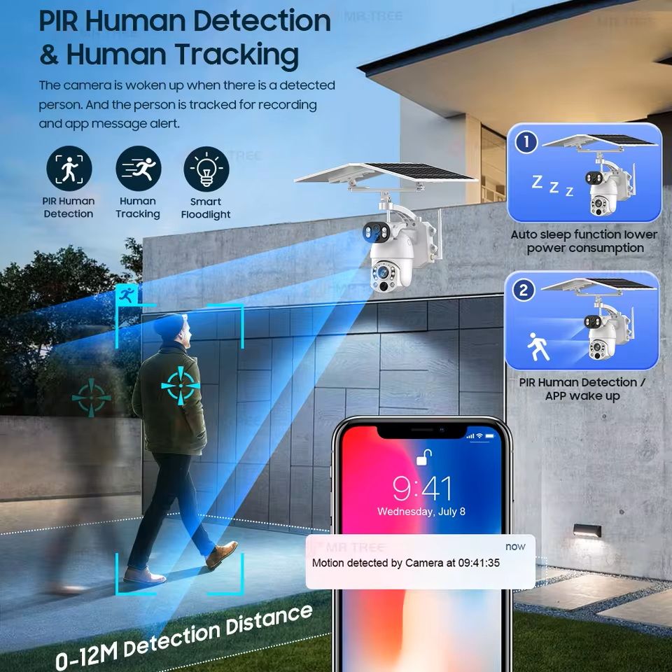 4K Dual Screen Solar PTZ Security Camera with 50X Zoom and Motion Tracking