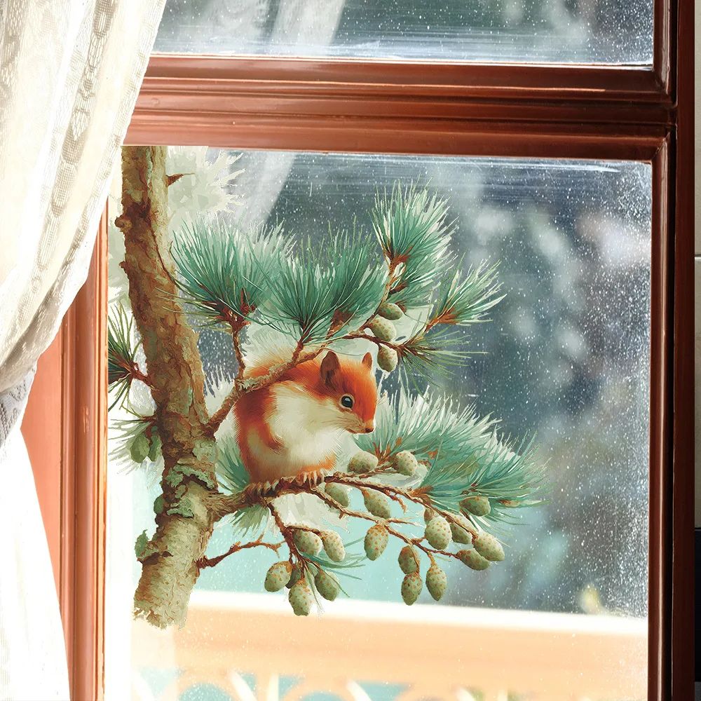 Woodland Squirrel Wall Decal Removable Window Sticker Peel and Stick Wall Art