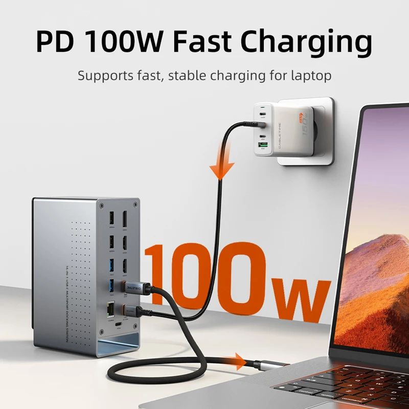 CABLETIME ProExpand 16-in-1 USB C Docking Station – 4K60Hz Type C Dock with HDMI, PD100W & Gigabit Ethernet