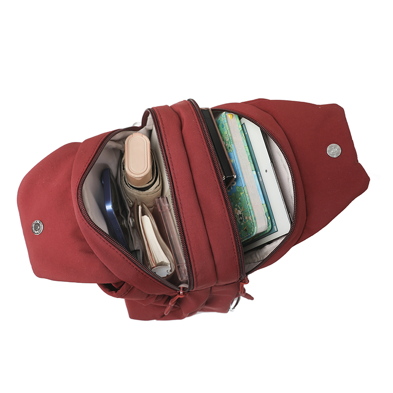 Wine Red Women Chest Bag Crossbody Backpack Purse Large Capacity Nylon Travel Sling
