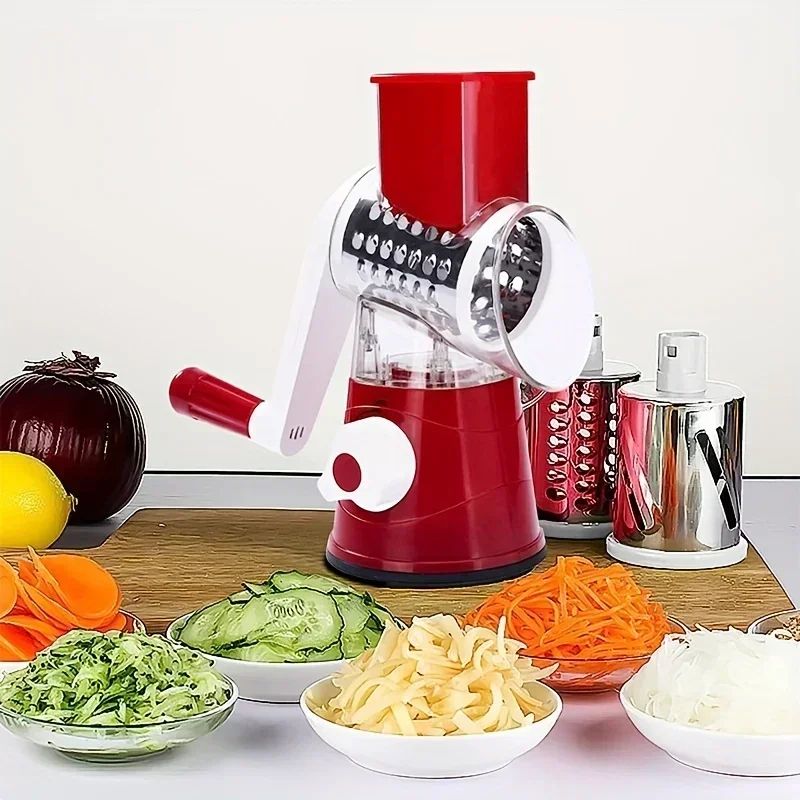 Rotary Vegetable Cutter Kitchen Shredder with Handle and Drum Blades