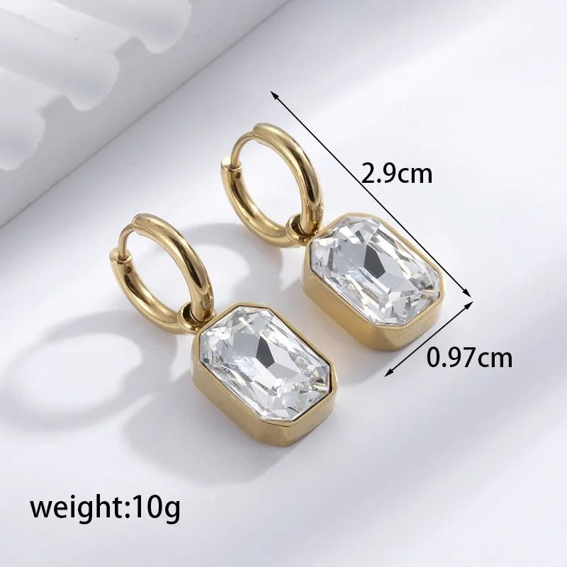 Elegant Square Crystal Stainless Steel Earrings