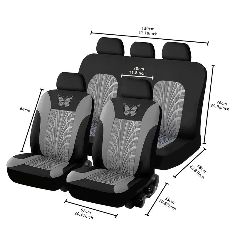 Universal Car Seat Cover Full Set with Butterfly Embroidery Design