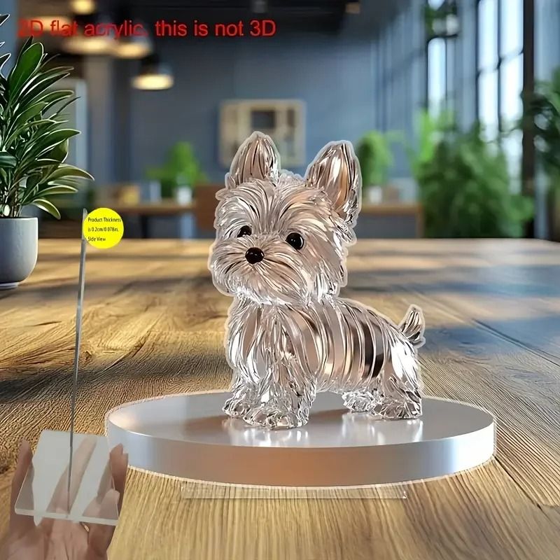 Flat Crystal Dog Ornament Small and Fun Decorative Statue for Bedroom and Office