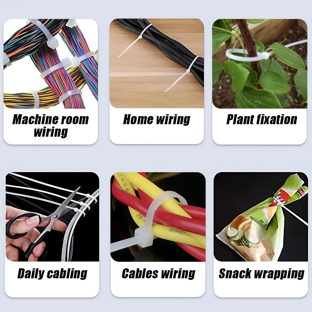 Wholesale Plastic Nylon Cable Ties 500/100 Pcs Self-Locking Adjustable Wire Fastening Straps