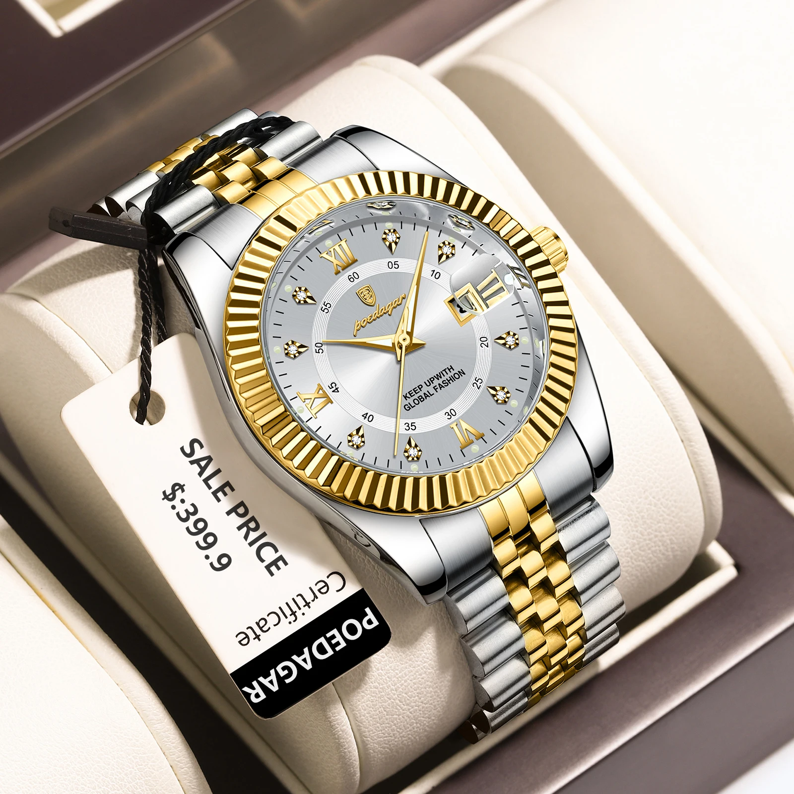 Waterproof Luxury Men's Quartz Watch, Military Date Wristwatch, Stainless Steel Fashion Watch