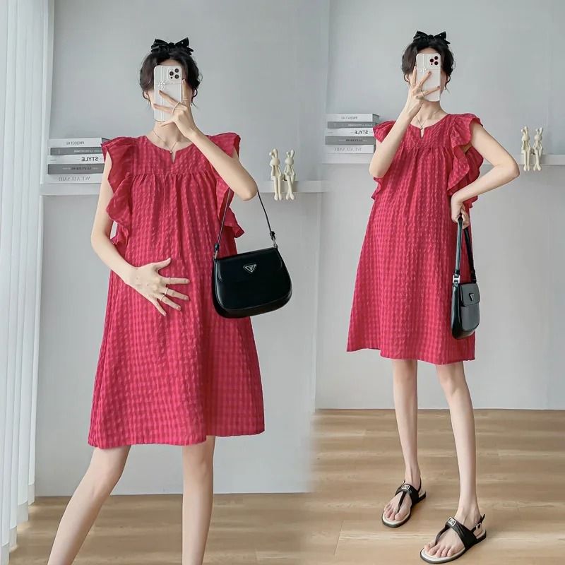 Korean Style Petal Sleeve Maternity Mini Dress