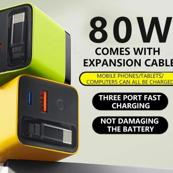 Fast Charging Head With Built-in TypeC Cable, iPhone Samsung Charger With Light, Compact Power Adapter