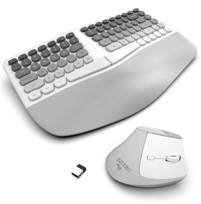Jomaa Ergonomic Split Keyboard and Wireless Mouse Set with Wrist Rest