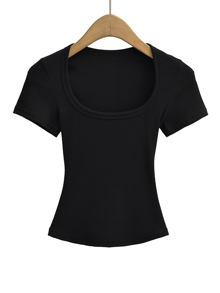 Slim Fit Square Neck Crop Top for Women's Stretch Summer Tee