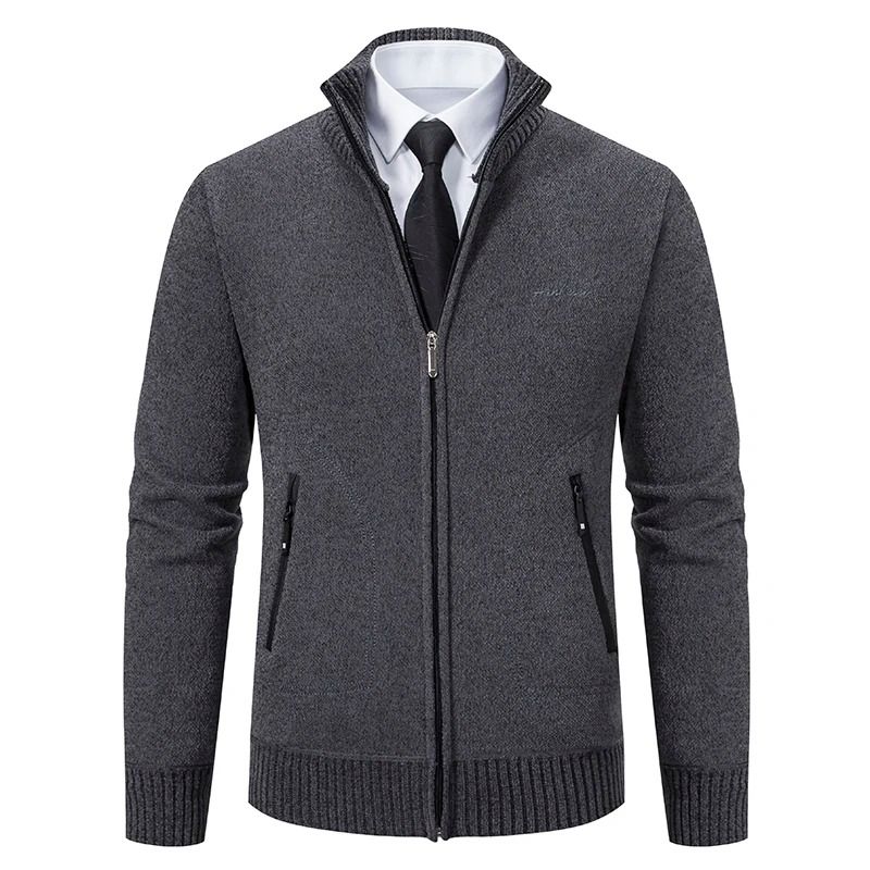Men Stand Collar Thick Warm Cardigan Sweater Winter Casual Coat