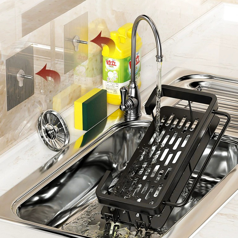 Wall Storage Suspended Kitchen Sink Drainer Sponge Holder Kitchen Soap Rack No Drill Shelf Storage And Kitchen Organizer