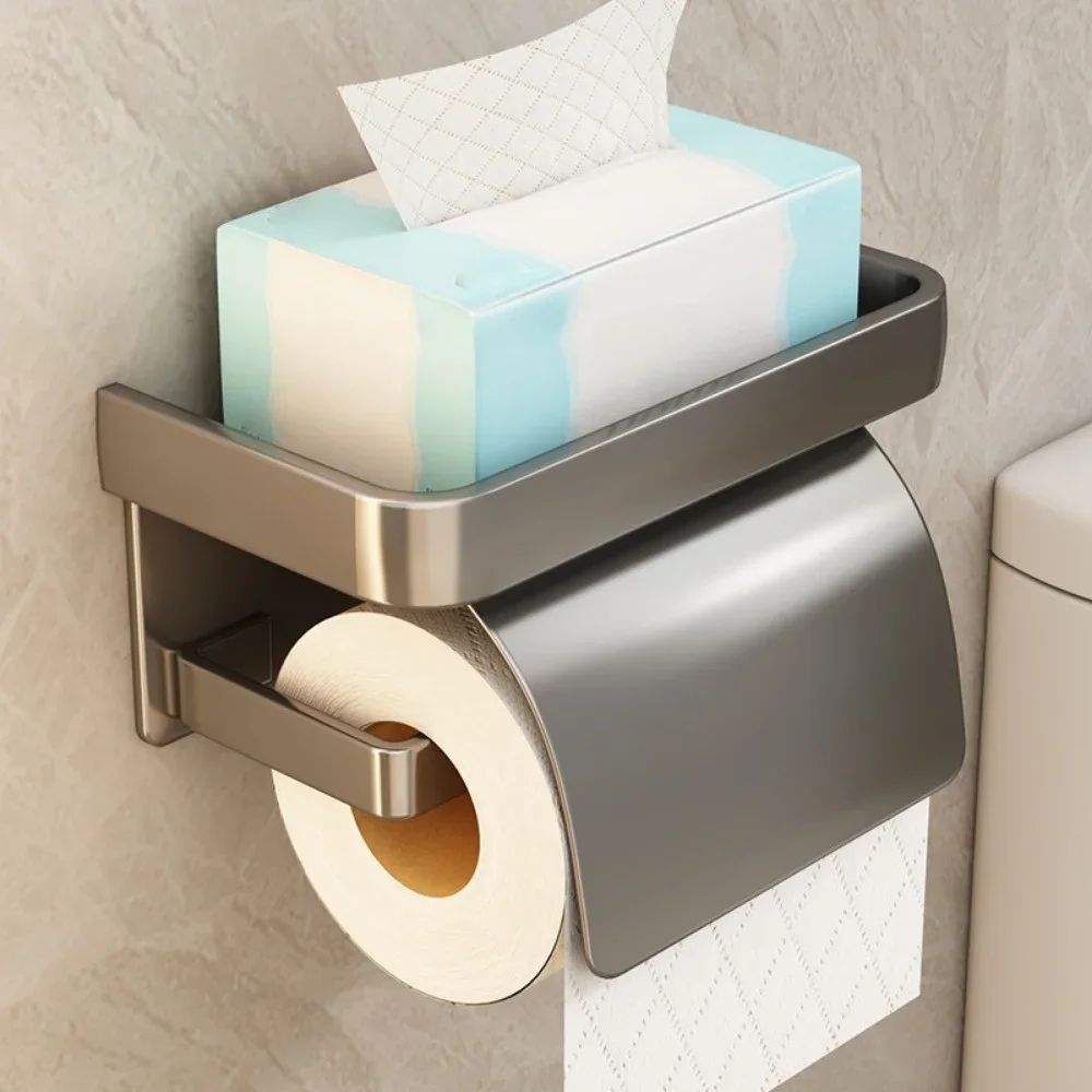 Self-Adhesive Toilet Paper Holder with Shelf – Wall Mount toilet paper holder, Drill-Free Bathroom Organizer