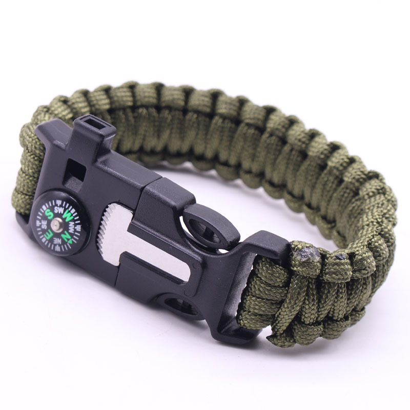 Outdoor Survival Bracelet Paracord SOS Compass Whistle Tactical Gear