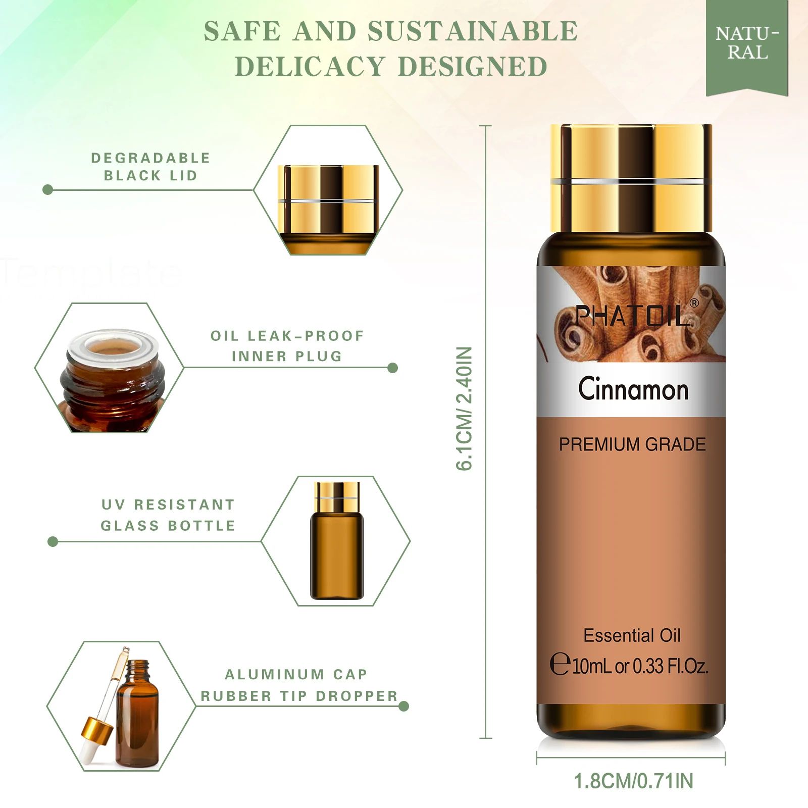 PHATOIL 10ml Cinnamon Essential Oil – Pure Natural Aromatherapy Oil for Diffuser, Massage & DIY
