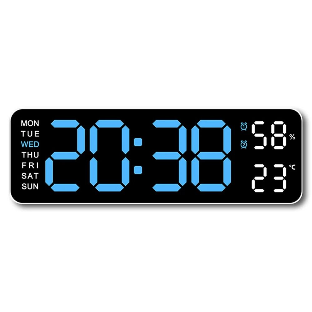 9-Inch Large Digital Wall Clock with Temperature, Humidity & Auto-Dimming Alarm Display
