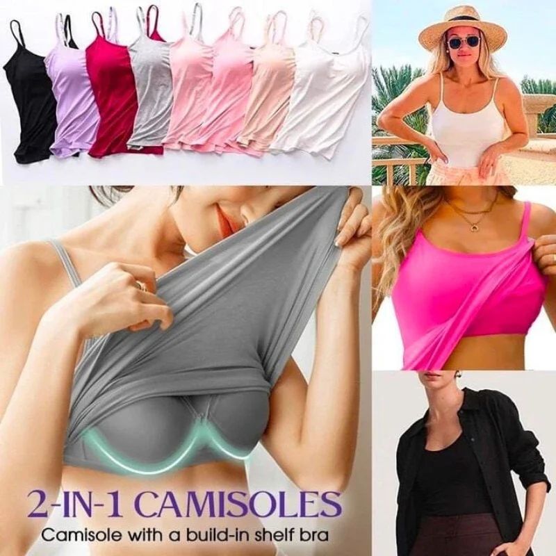 Womens Solid Padded Spaghetti Strap Cami – Built-In Bra Sexy Slim Tank Top 2024
