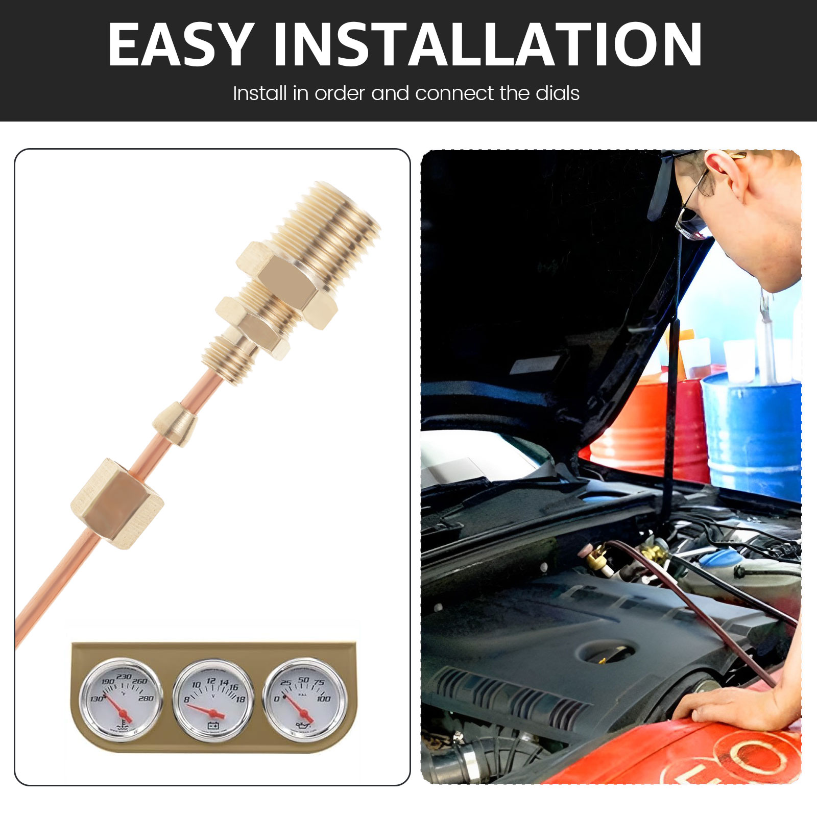 Oil Pressure Gauge Tubing Kit, Practical Oil Gauge Line Kit Set, Copper Tube, Threaded Parts for Tractor