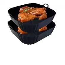 Silicone Square Air Fryer Pot Tray with Handle for Reusable Non Stick Baking