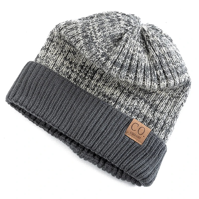 Warm Beanie Cap Casual, New Unisex Two-Tone Winter Hat, Men And Women Fashion, Fur Lined Winter Knitted Hats