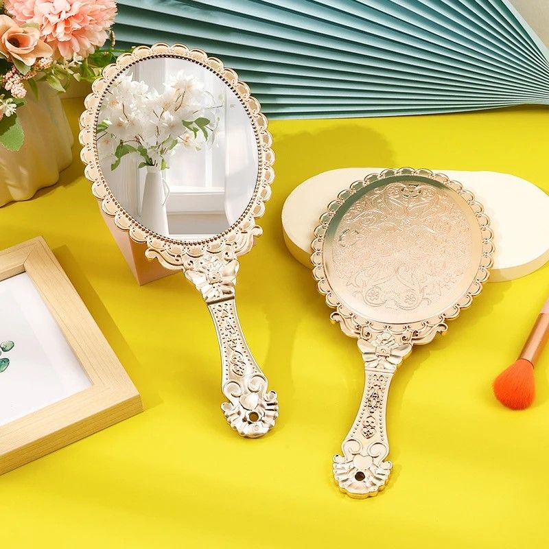 Rose Gold Vintage Handheld Mirror, Elegant Portable Vanity Compact with Mirror & Handle