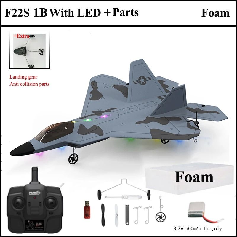 2024 F22S RC Airplane 24G 4 Channel Foam Warplane with LED and Gyroscope