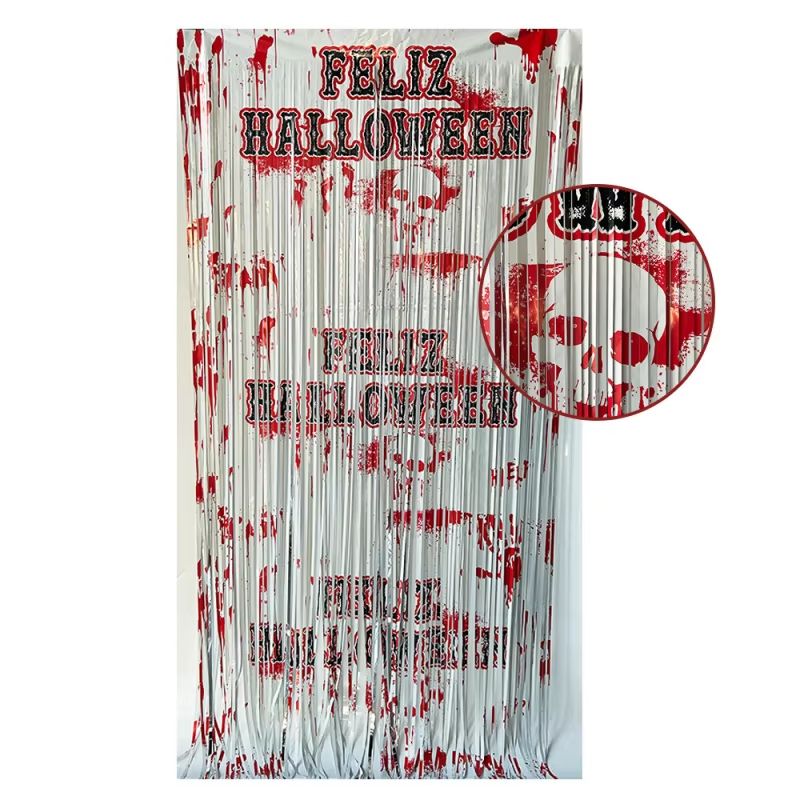 Halloween Spanish Blood Handprint Door Curtain in Orange and Black