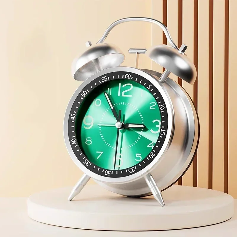 Twin Bell Loud Alarm Clock with Metal Frame and 3D Dial, Battery Operated Desk Table Clock with Backlight