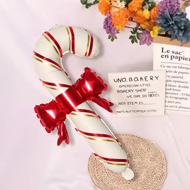 Set of 2 Red, Green & White Christmas Bow Cane Balloons for Holiday Decor