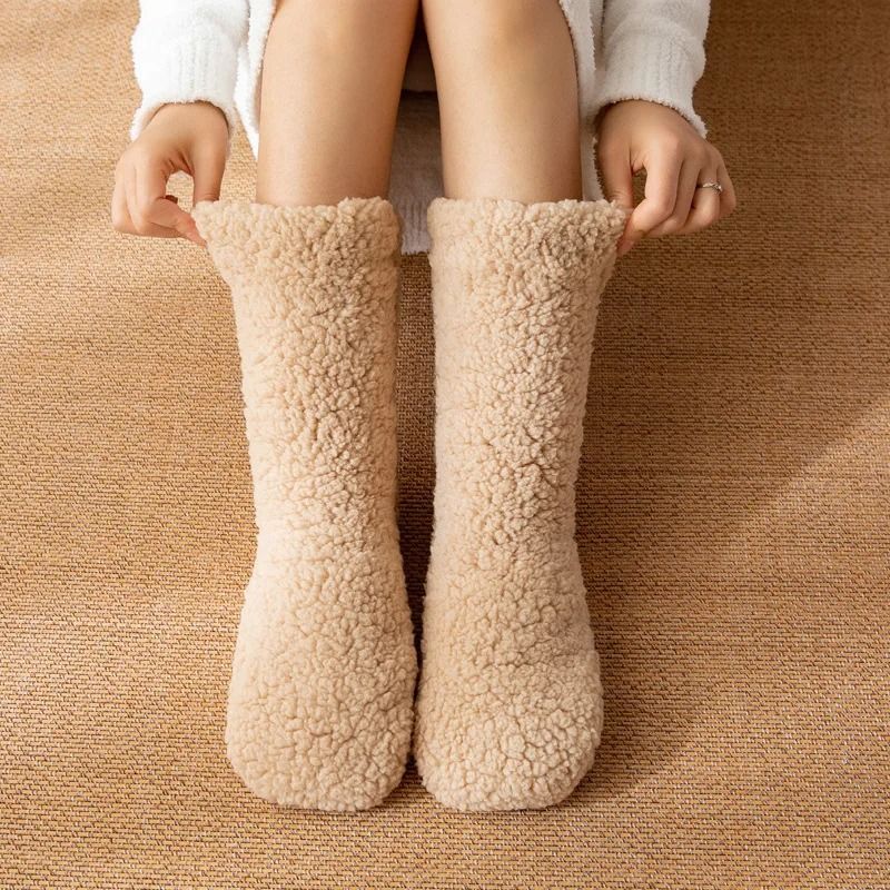 Womens Thickened Winter Thermal Velvet Non Slip Slipper Socks