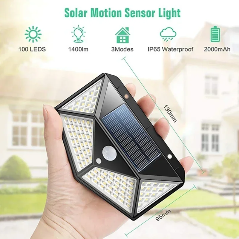 Solar Motion Sensor Light Outdoor Wall Lamp Waterproof Security Lights for Garden and Yard