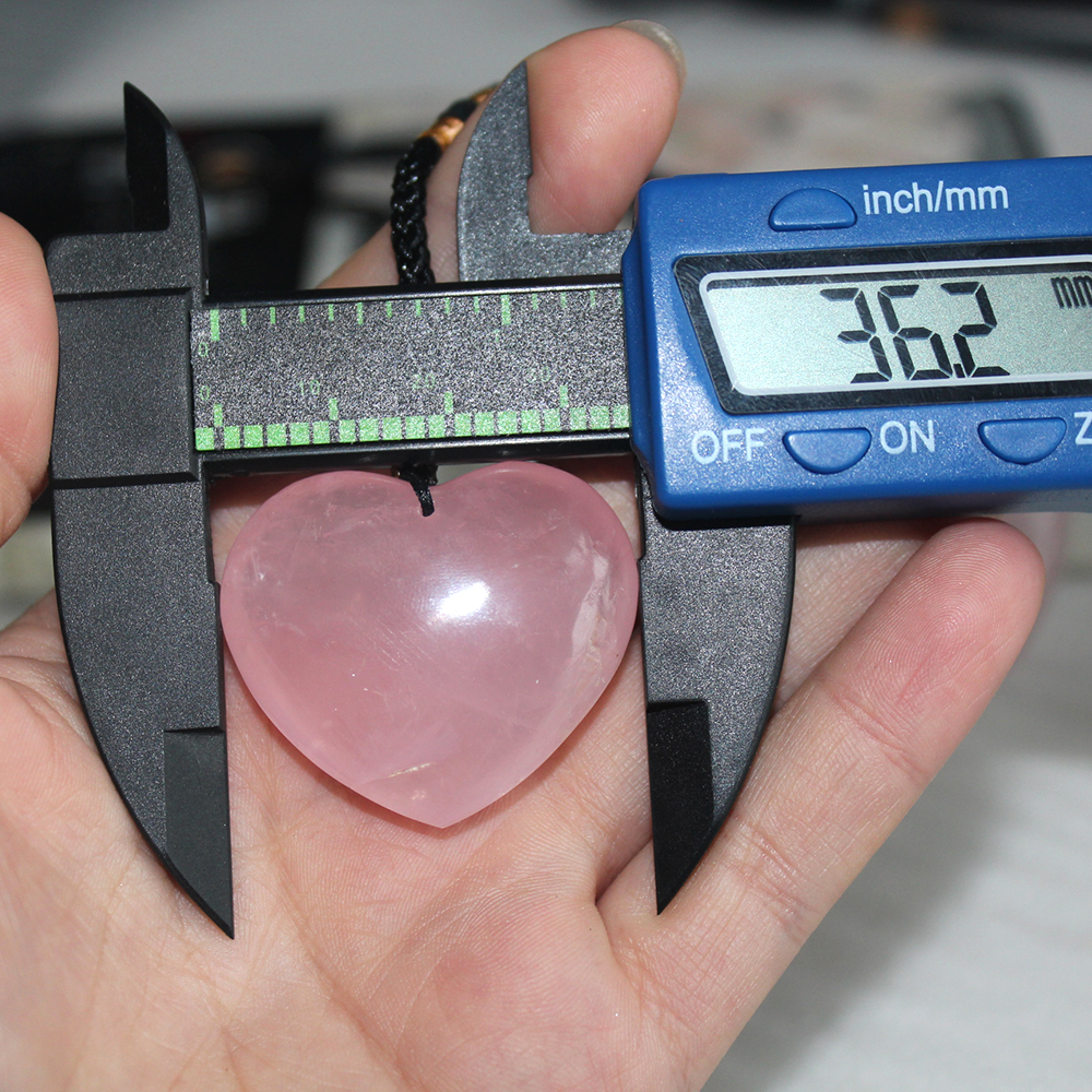 Rose Quartz Pink Crystal Pendant, Love Heart Shape Natural Healing Stone, Powder Crystal Necklace Jewelry