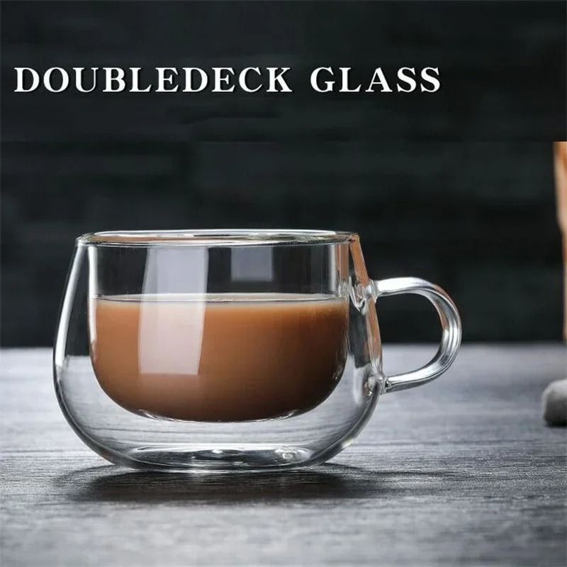 Heat Resistant Double Wall Glass Coffee Mug with Handle