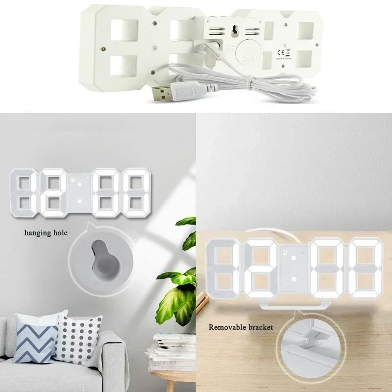 3D LED Digital Wall Clock with Temperature Date and Alarm Display