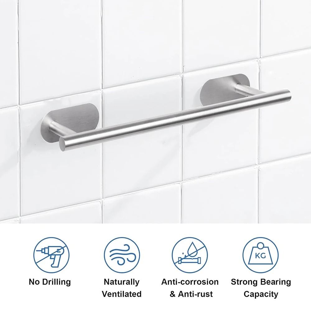 Self-Adhesive Stainless Steel Towel Rail – Modern No-Drill Wall Hanging Holder