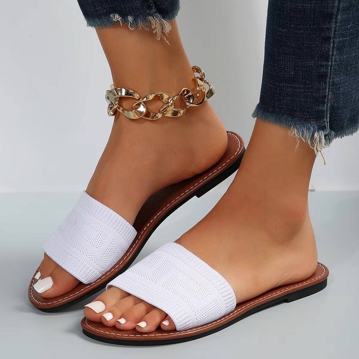 Women's Summer Flat Sandals Luxury Open Toe Non Slip Beach Slides