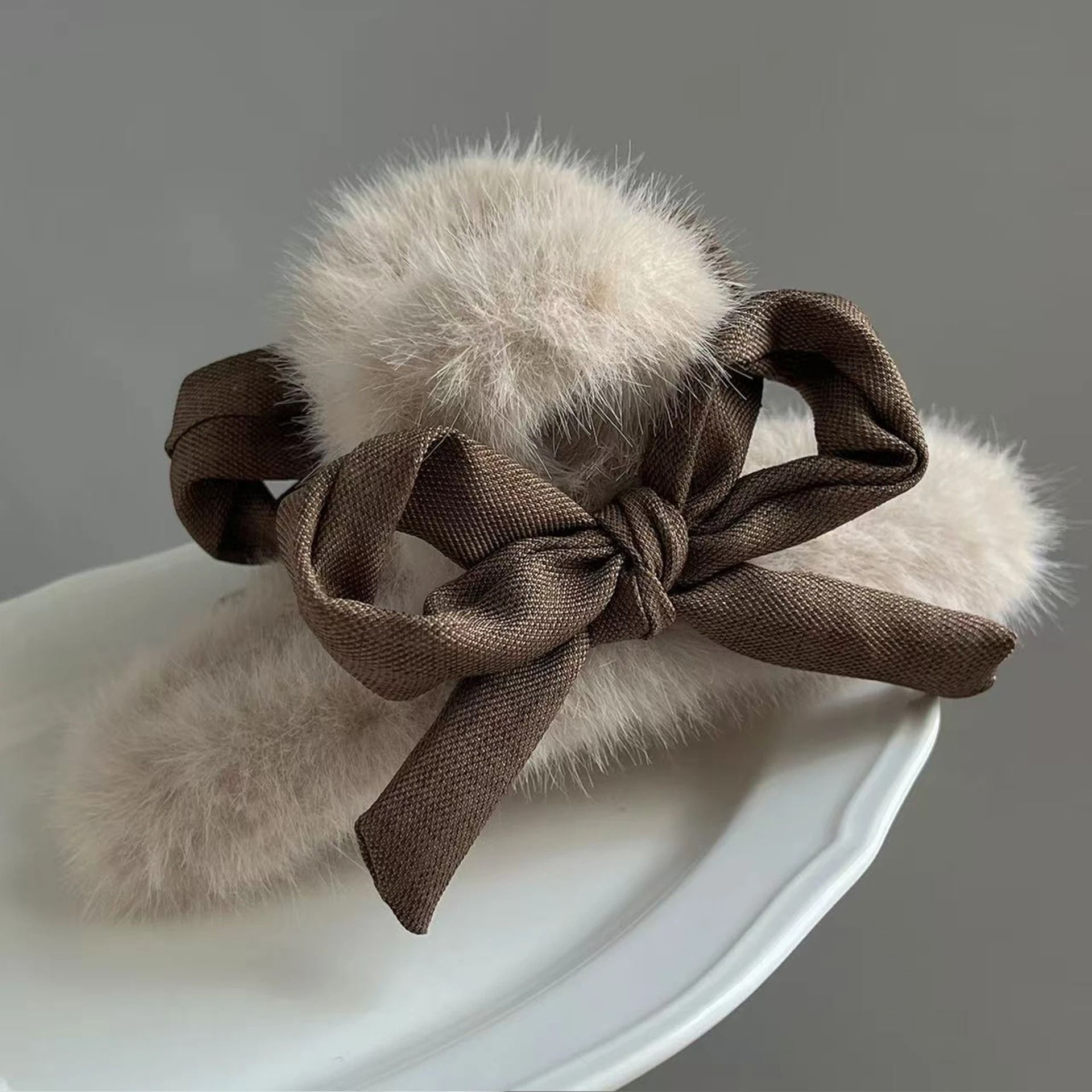Plush Velvet Rabbit Fur Bow Shark Clip