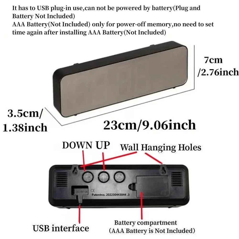 9-Inch USB Digital Wall Clock – Large LED Display with Temperature, Humidity & Alarm Function