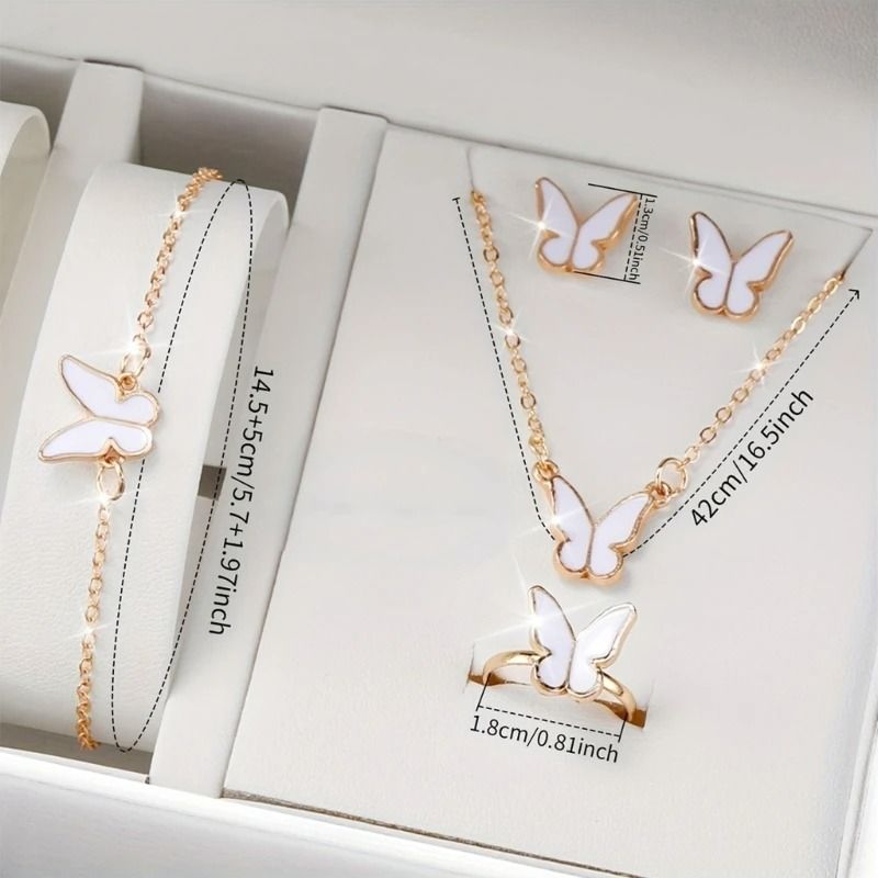 Butterfly Jewelry Set Fashion Women's Quartz Watch, Leather Band, Necklace, Earrings, Bracelet, and Adjustable Ring