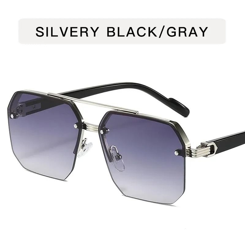 Mens Metal Square Half Frame Sunglasses Rice Nail Accent