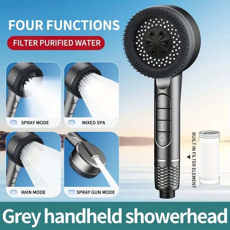 High Pressure Handheld Shower Head 4 Mode Adjustable Bathroom Set