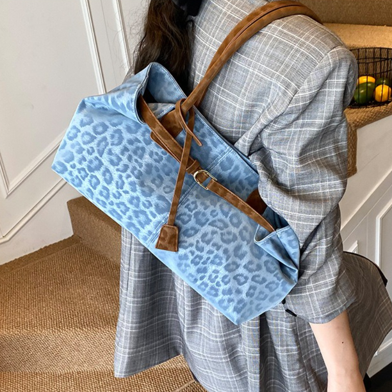 Leopard Print Shoulder Tote Bag PU Leather Designer Handbag for Women