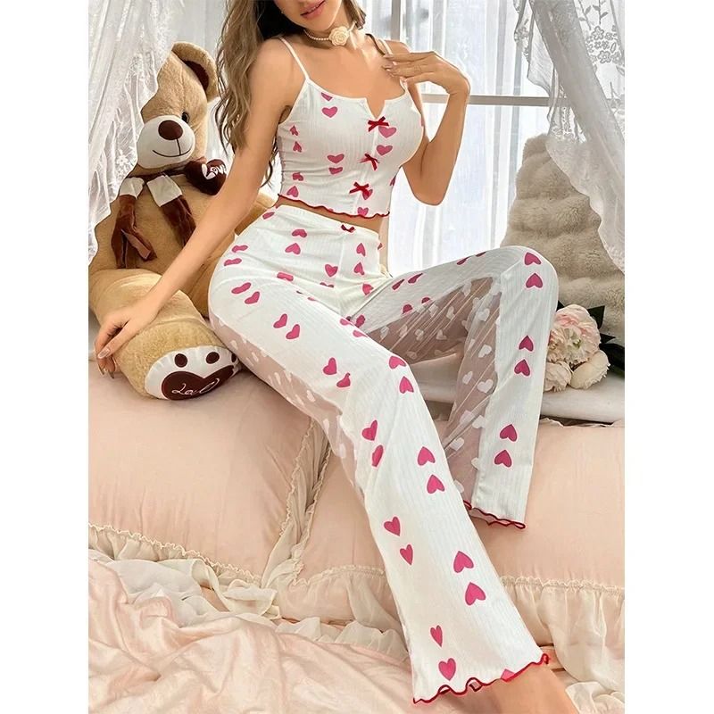 Womens Sheer Mesh Lace Two Piece Pajama Set With Ribbed Strap Top And Pants