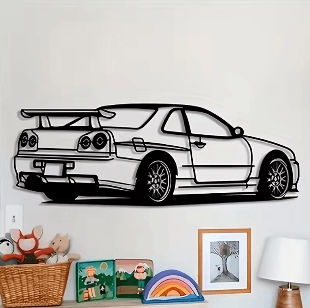 Modern R Model Metal Car Wall Art – Sleek Automotive Decor for Home & Office