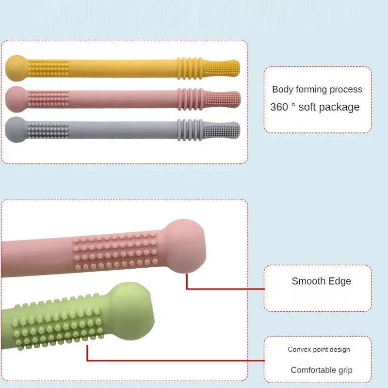 Silicone Baby Teether Straw Toy – Safe Chewable Molar Teething Toy with Easy-Grip Handle
