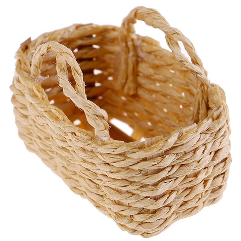 Handwoven Mini Rattan Dollhouse Basket – Realistic miniature food basket for 1/12 Scale Decor