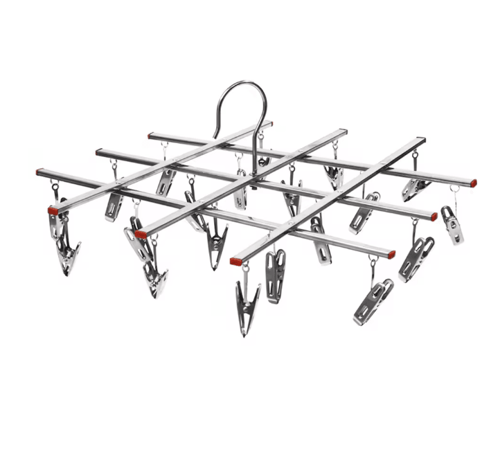 SpinDry Stainless Steel Sock Drying Rack with Windproof Clips